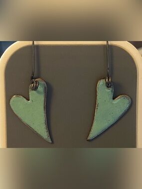 Enamel on Copper Heart Earrings